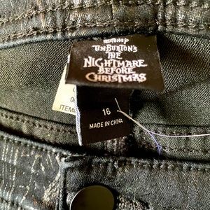Nightmare before Christmas black pants with holographic designs, size 16